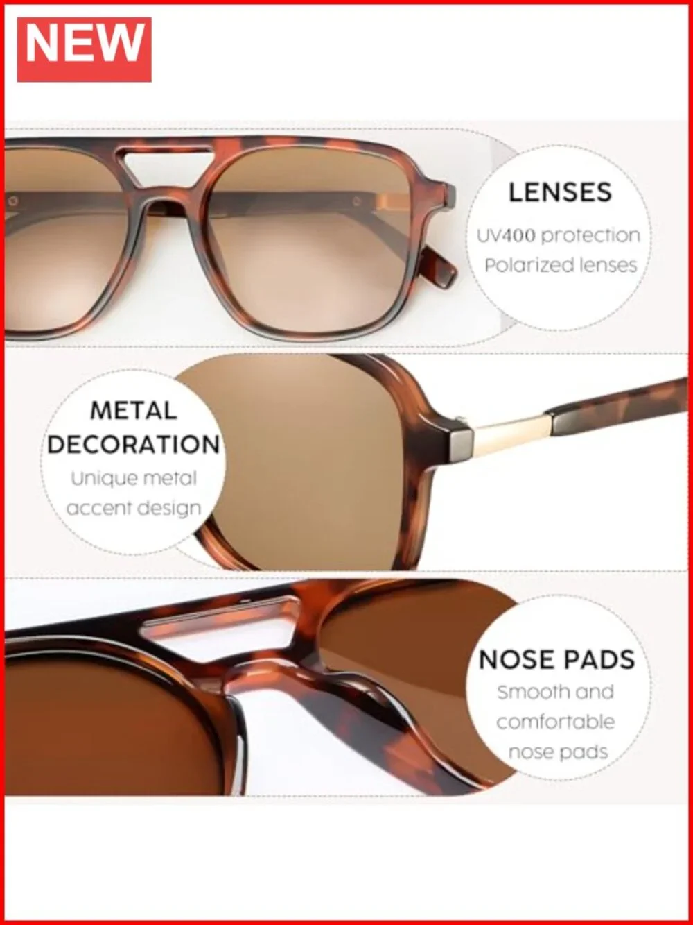 Retro Aviator Sunglasses for Women Men Polarized Rectangle UV400